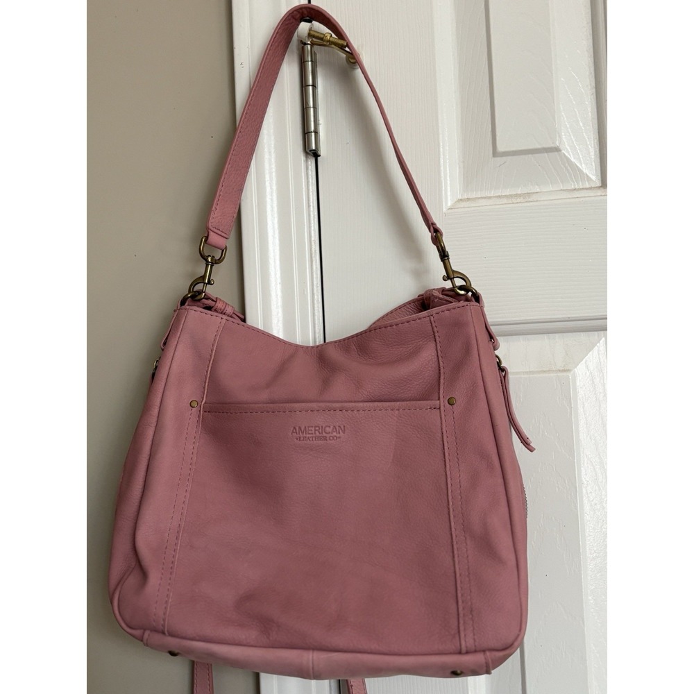 American Leather Co Austin convertible leather shoulder  handbag purse Rose Pink
